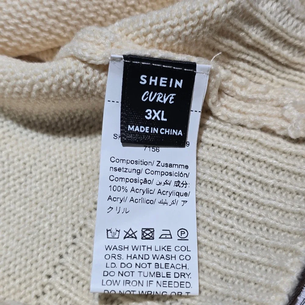 Shein Curve Women's 3XL Cream‎ Happy Graphic Crew Neck Pullover Sweater